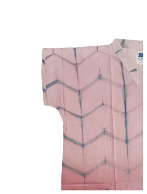 SHORT SLEEVE KAFTAN, PINK-BLUE, SHIBORI_CLAMP, COTTON