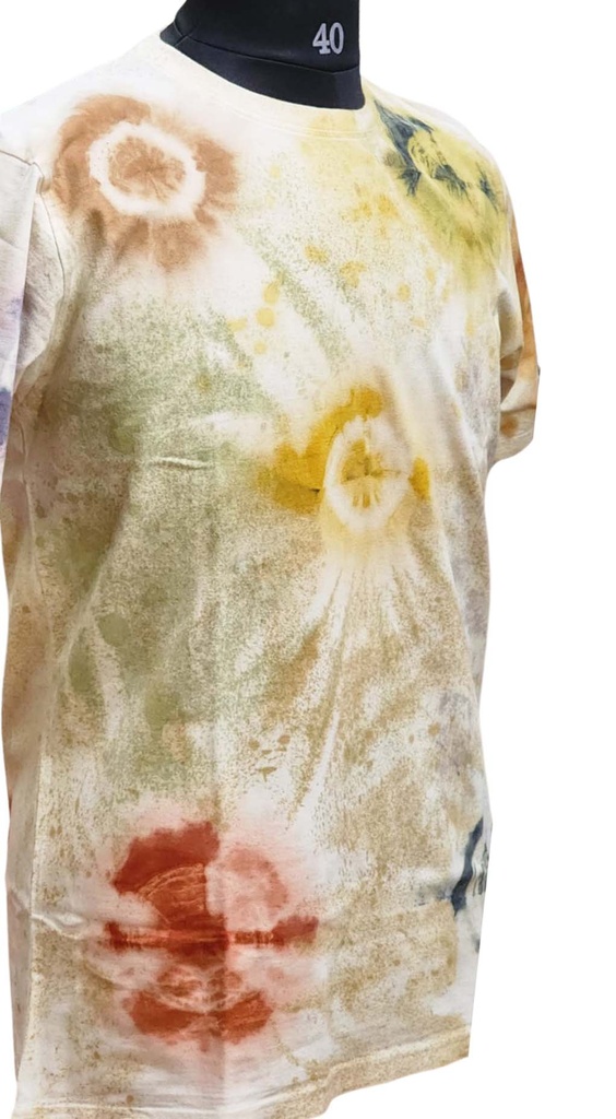 T-SHIRT, ECRU-MULTI, SPRAY-KNOTTED, COTTON