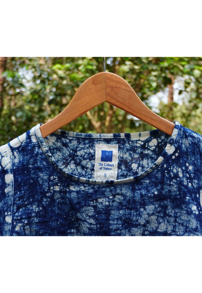 SIDEDROP DRESS, DARK BLUE, SHIBORI, COTTON