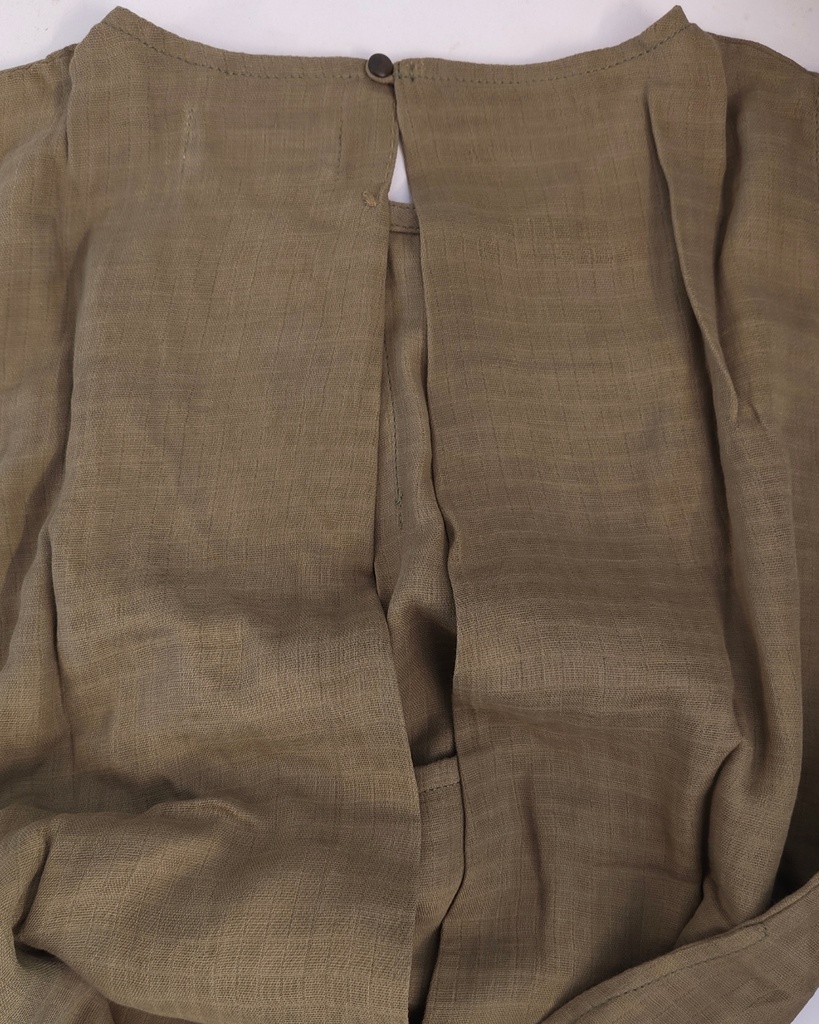 PLEATED DRESS, KHAKI GREEN C011, PLAIN, COTTON