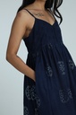 STRAPPY DRESS, DARK BLUE, BATIK ROUNDFLOWER, COTTON