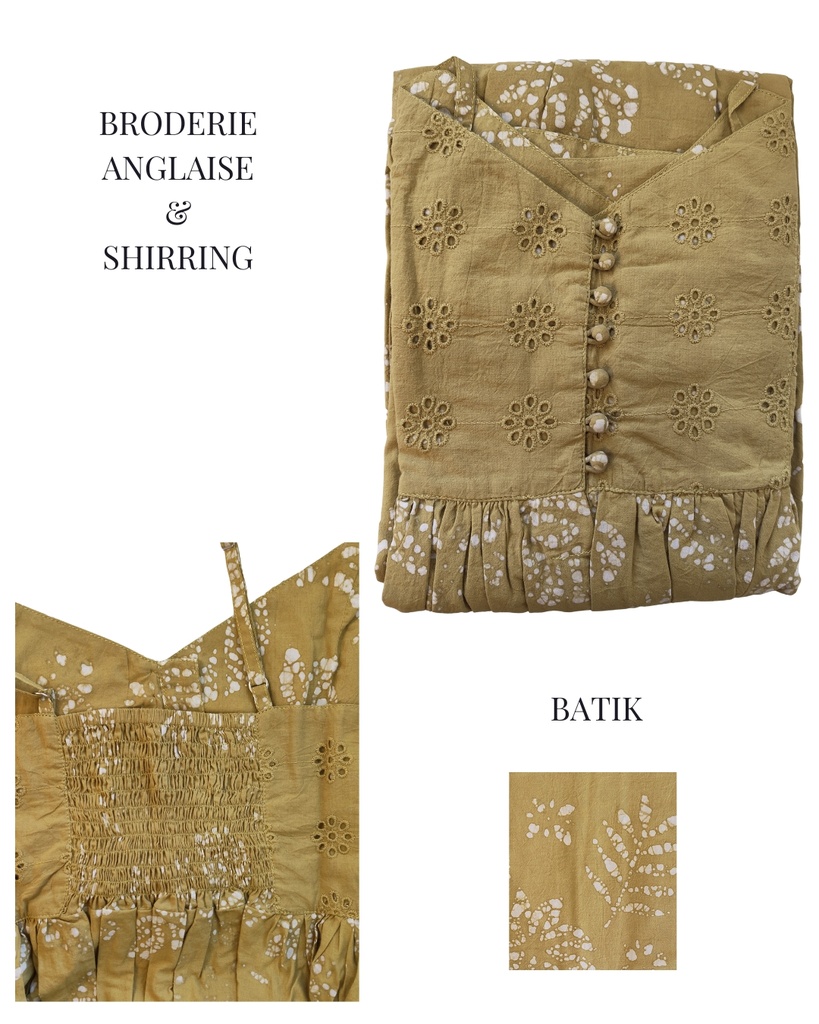 STRAPPY DRESS, GREEN, BATIK, COTTON