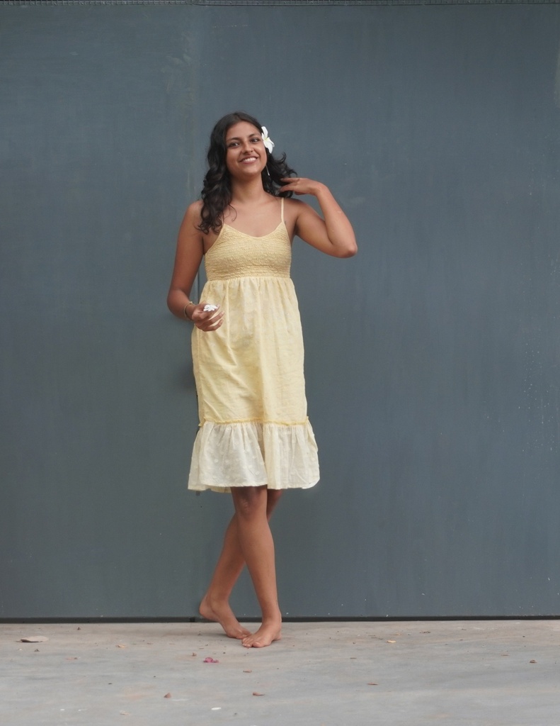 MERMAID STRAPPY DRESS, YELLOW, BATIK, COTTON
