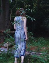 STRIPED DRESS, PINK-BLUE, SHIBORI TIE-DYE, KNITTED, JERSEY COTTON
