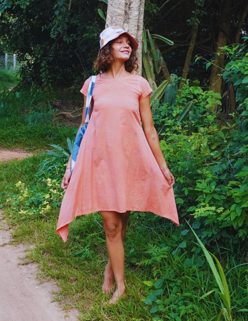 SIDEDROP DRESS, DARK SAPPAN PINK, PLAIN, COTTON