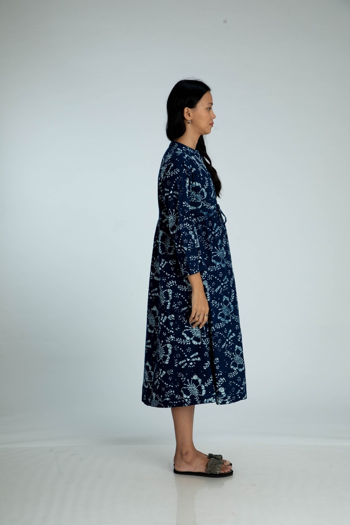 OVERCOAT SET DRESS, DARK BLUE, BATIK, COTTON