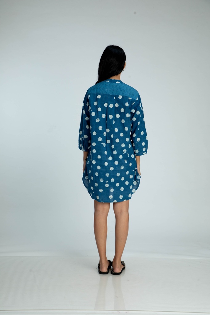 OVERSIZED KURTA, BLUE, BATIK SPOTS, COTTON