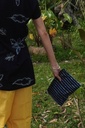 MEDIUM POUCH, BLUE, BATIK LINES, COTTON