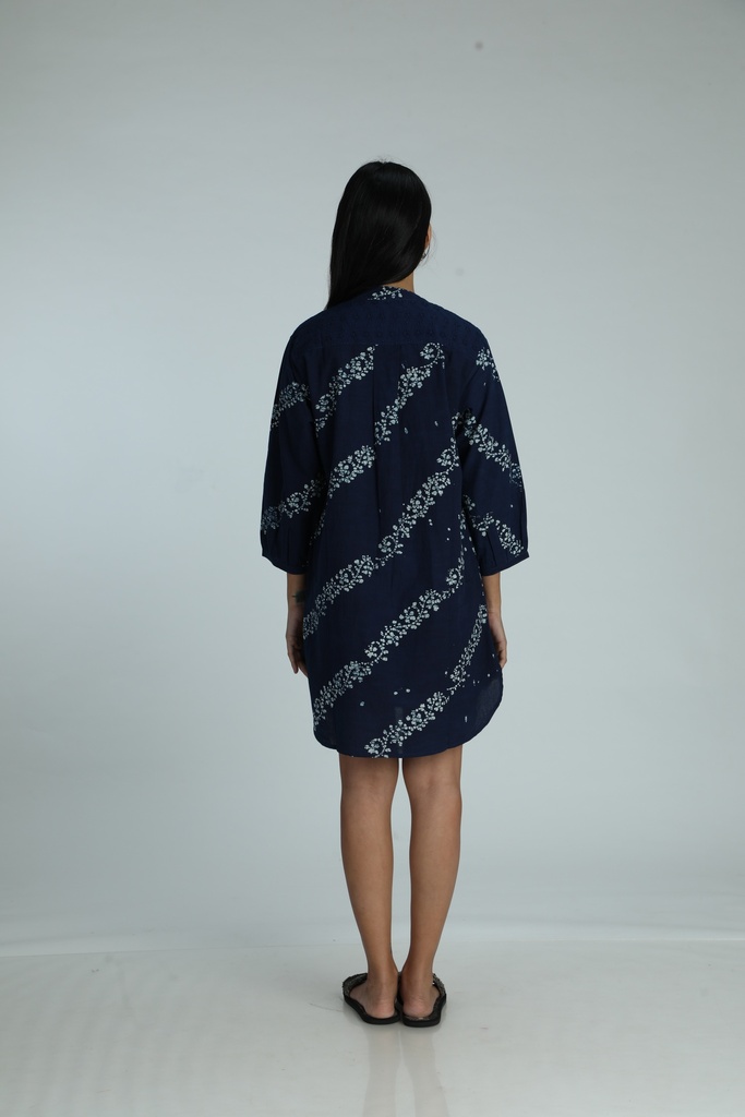 OVERSIZED KURTA, DARK BLUE, BATIK PLANTLINES, COTTON