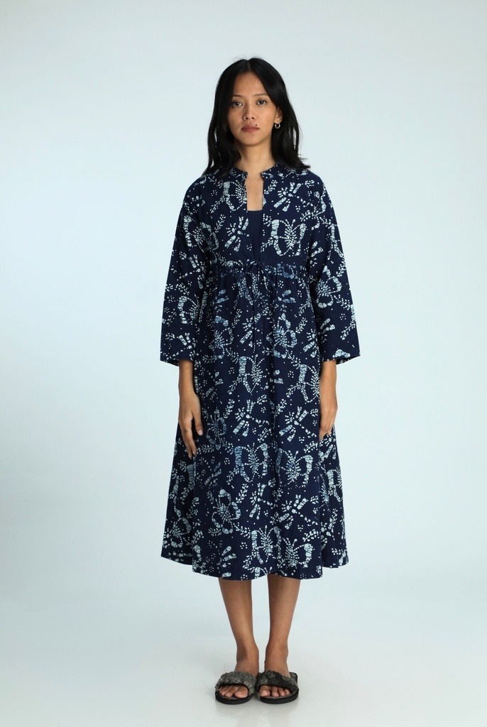 OVERCOAT SET DRESS, DARK BLUE, BATIK, COTTON