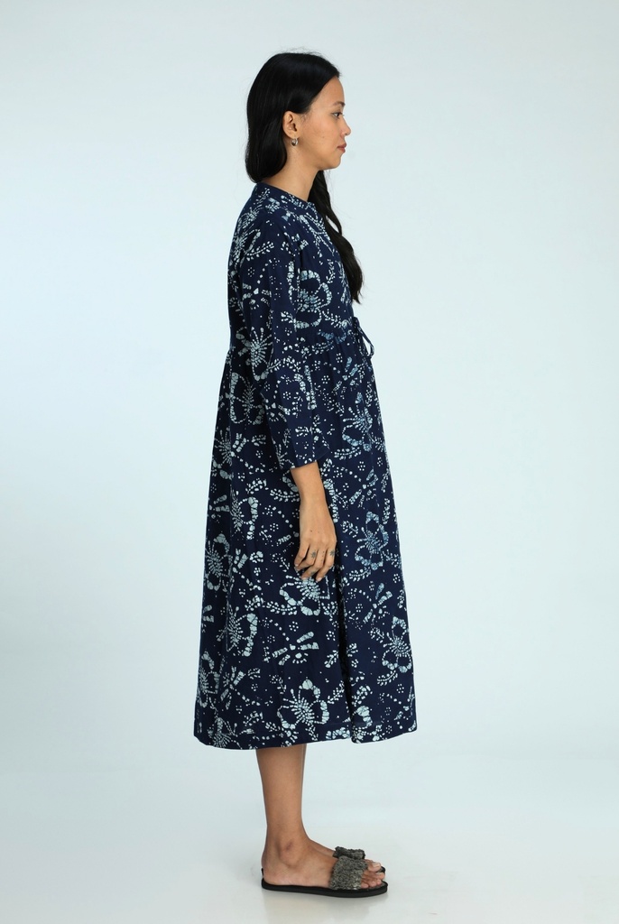 OVERCOAT SET DRESS, DARK BLUE, BATIK, COTTON