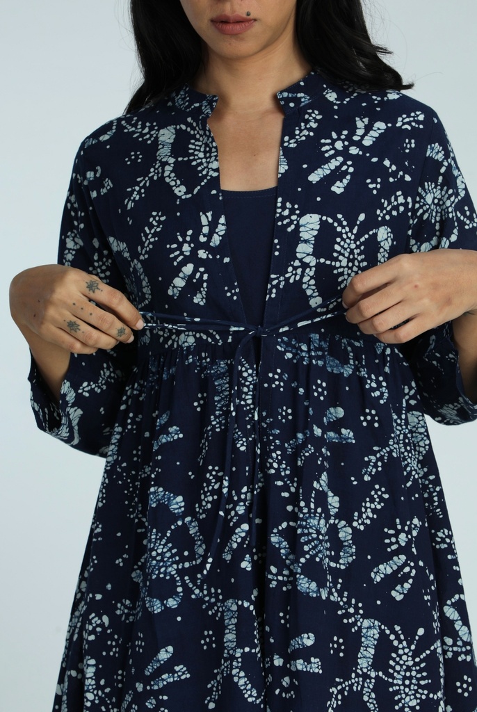 OVERCOAT SET DRESS, DARK BLUE, BATIK, COTTON
