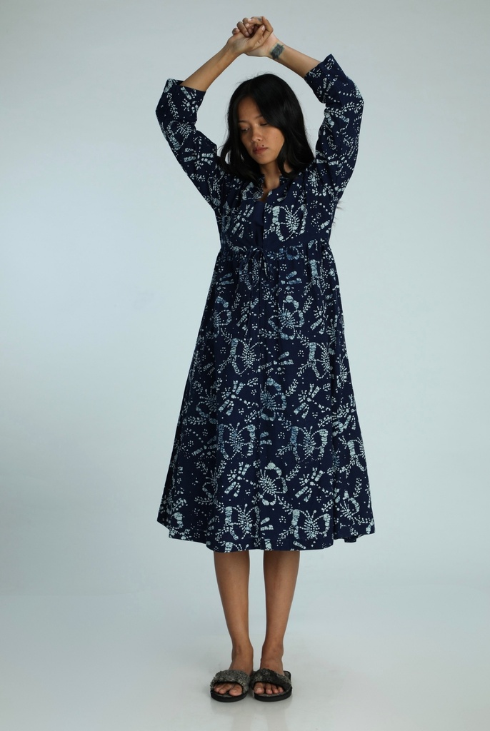 OVERCOAT SET DRESS, DARK BLUE, BATIK, COTTON
