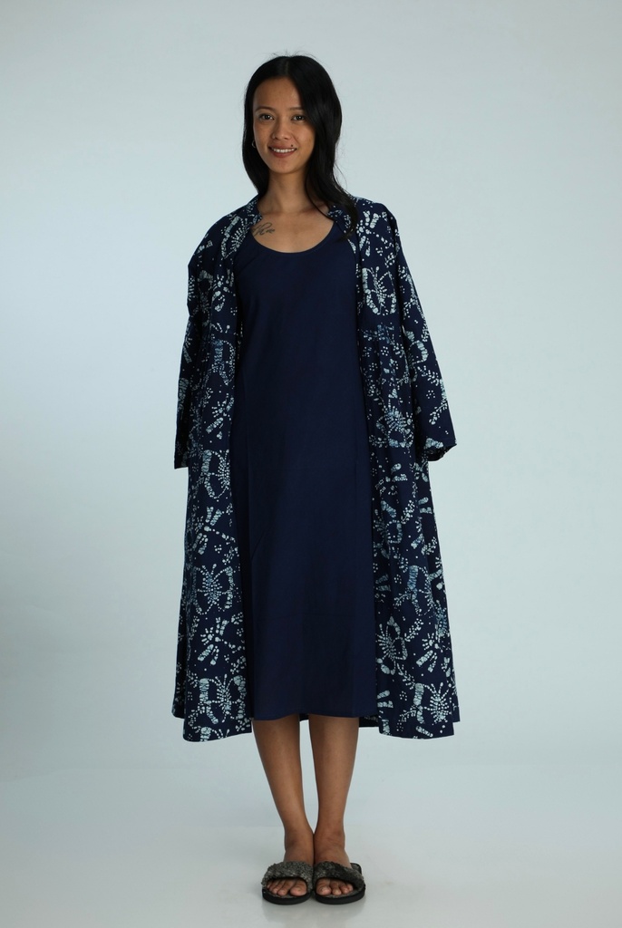 OVERCOAT SET DRESS, DARK BLUE, BATIK, COTTON