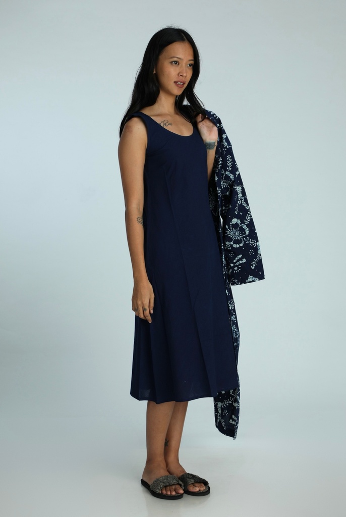 OVERCOAT SET DRESS, DARK BLUE, BATIK, COTTON