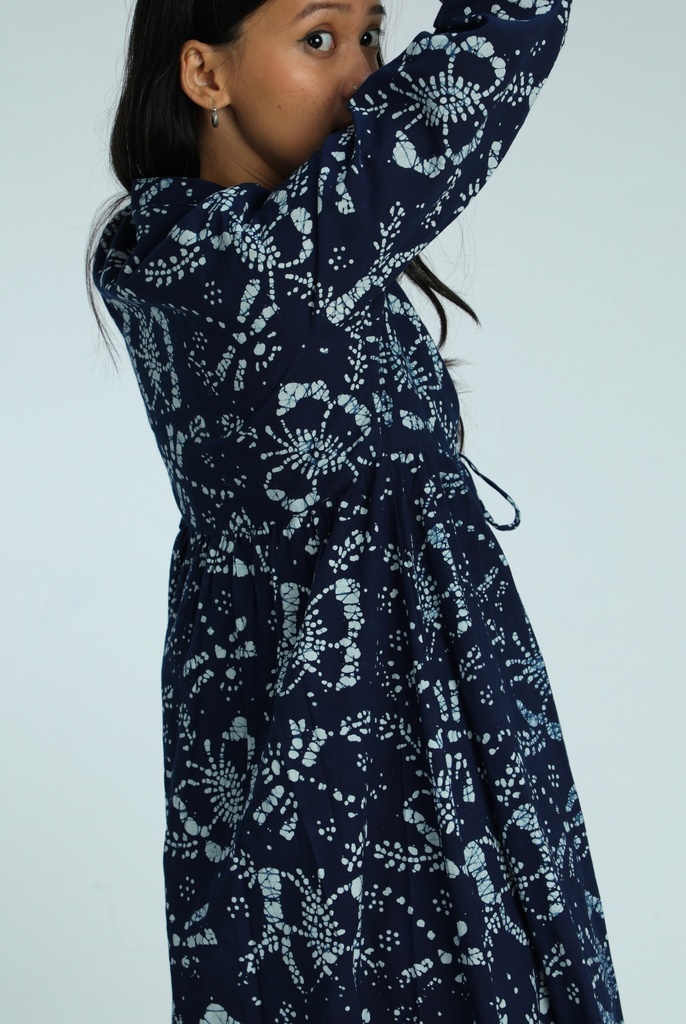 OVERCOAT SET DRESS, DARK BLUE, BATIK, COTTON