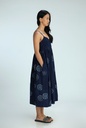 STRAPPY DRESS, DARK BLUE, BATIK ROUNDFLOWER, COTTON