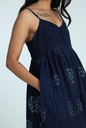 STRAPPY DRESS, DARK BLUE, BATIK ROUNDFLOWER, COTTON