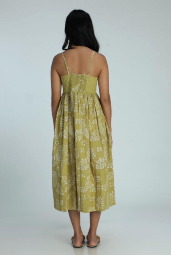 STRAPPY DRESS, GREEN, BATIK, COTTON