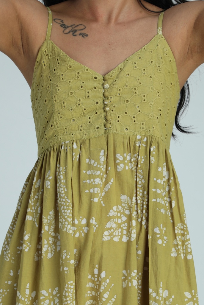 STRAPPY DRESS, GREEN, BATIK, COTTON