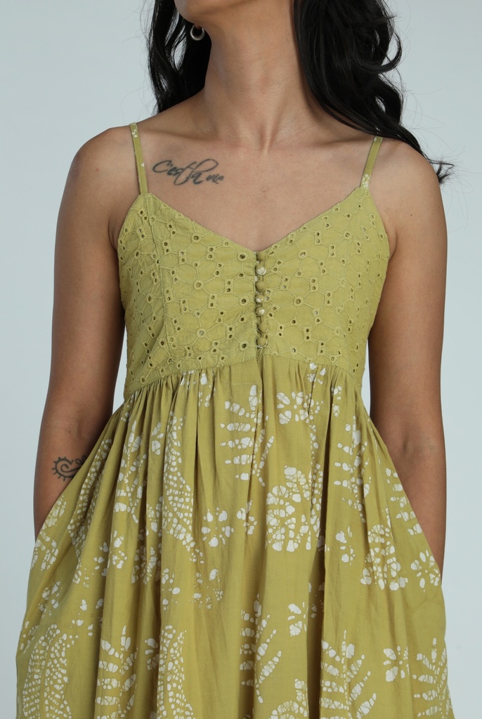 STRAPPY DRESS, GREEN, BATIK, COTTON