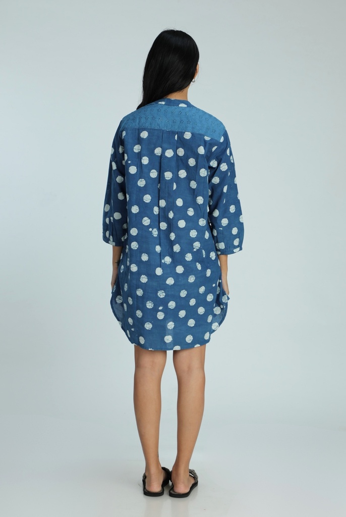 OVERSIZED KURTA, BLUE, BATIK SPOTS, COTTON