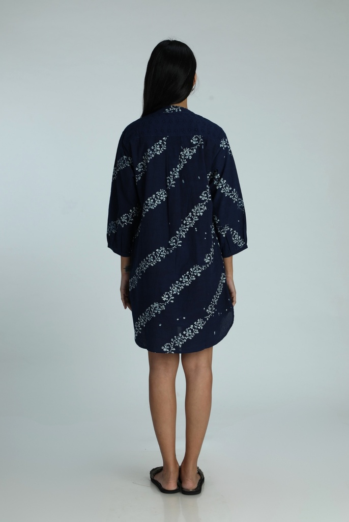 OVERSIZED KURTA, DARK BLUE, BATIK PLANTLINES, COTTON