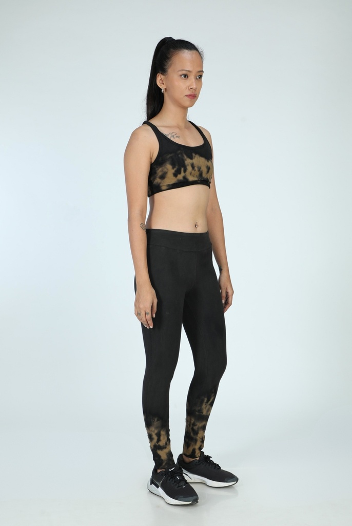 YOGA LEGGINGS, BROWN-BLACK, HALF CRUSHING, COTTON