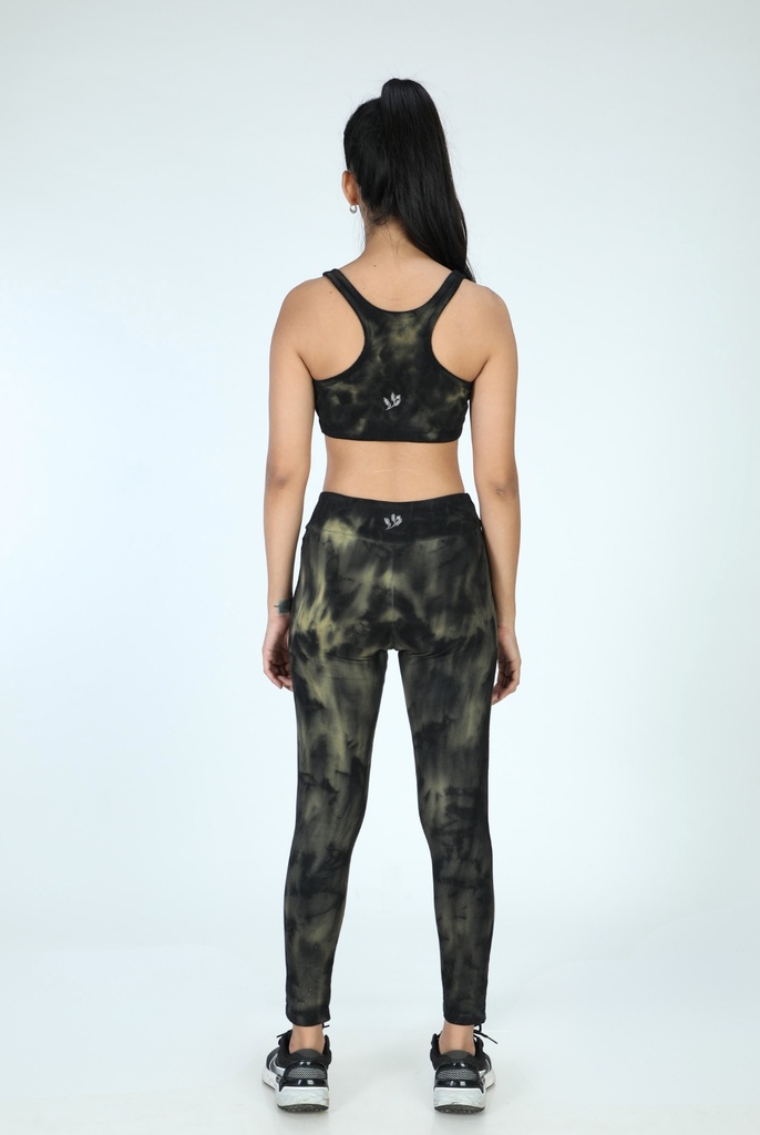 SPORTS BRA, GREEN-KHAKI, SHIBORI CRUSHING, COTTON