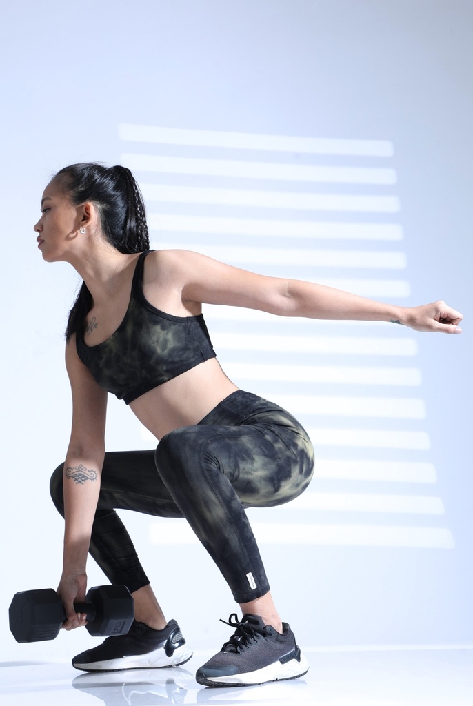 SPORTS BRA, GREEN-KHAKI, SHIBORI CRUSHING, COTTON