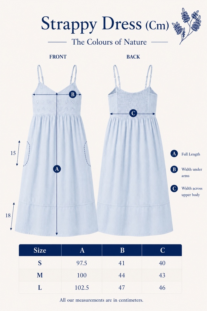 STRAPPY DRESS, DARK BLUE, BATIK ROUNDFLOWER, COTTON