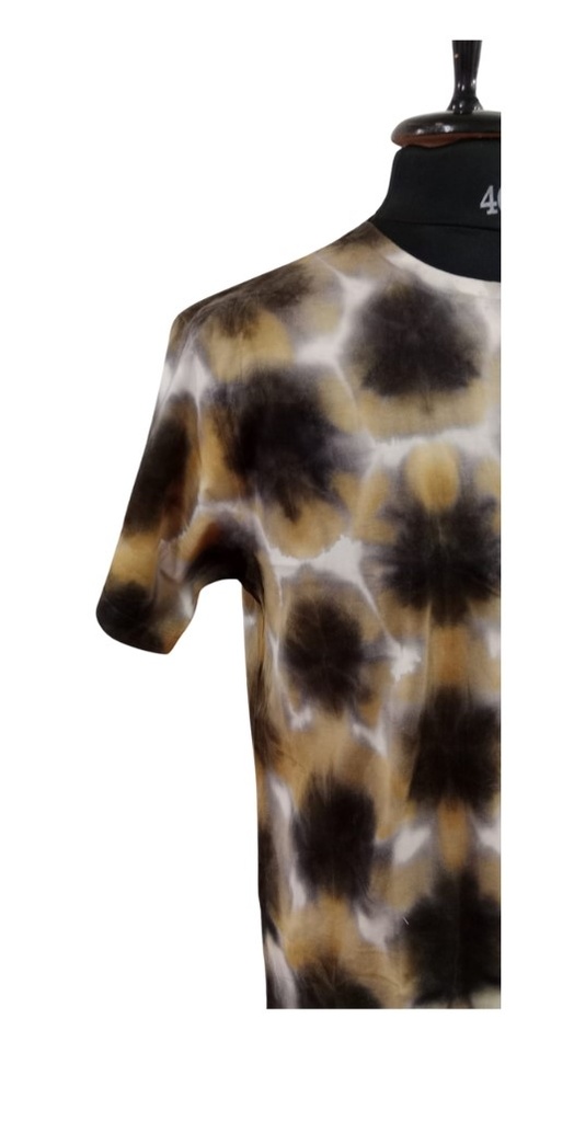 T-SHIRT, YELLOW-BLACK-WHITE, SHIBORI-CRUSHING, COTTON