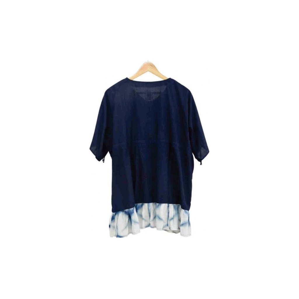 SLEEVE STRING TOP, BLUE-WHITE, PLAIN SHIBORI, COTTON