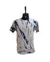 T-SHIRT, WHITE-BLUE, SHIBORI-TWISTING, COTTON