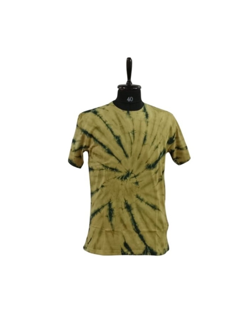 T-SHIRT, YELLOW-GREEN, SHIBORI-TIE-DYE, COTTON