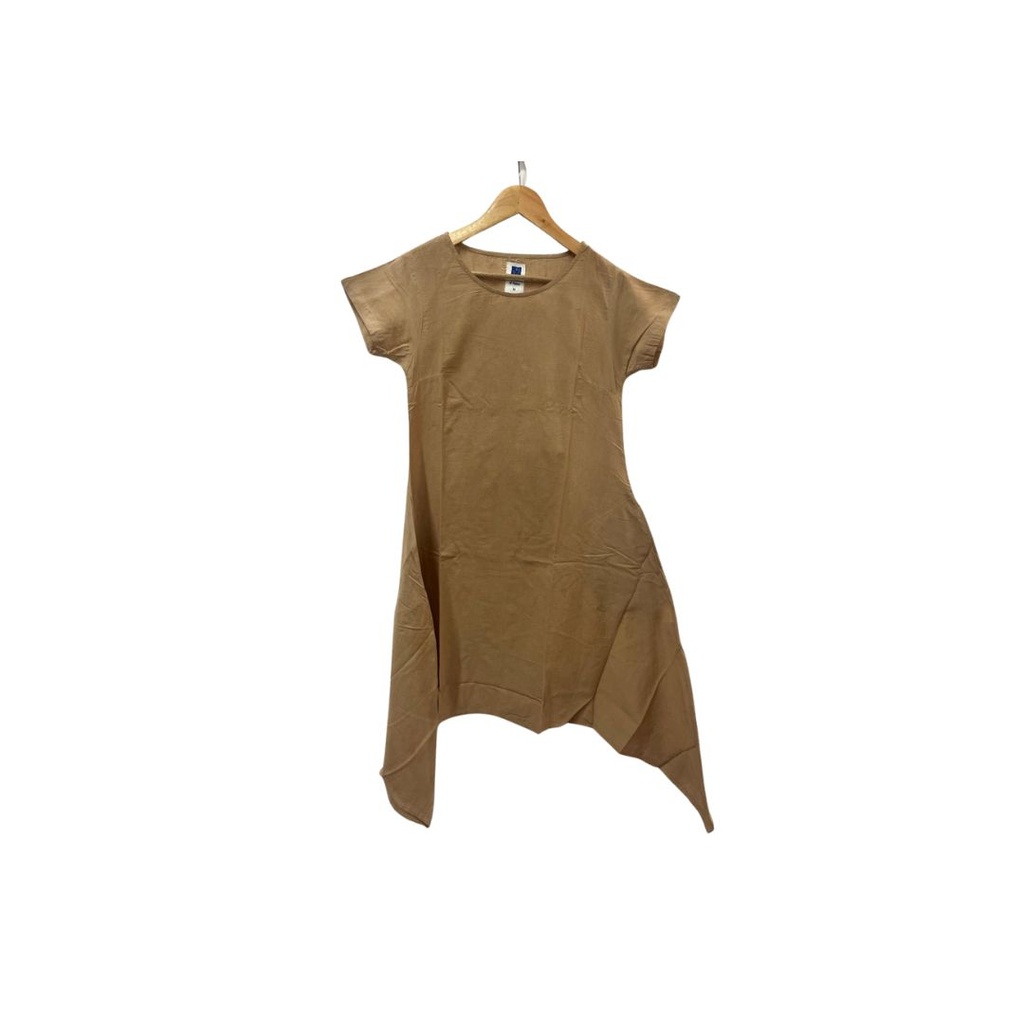 SIDEDROP DRESS, BROWN, PLAIN, COTTON