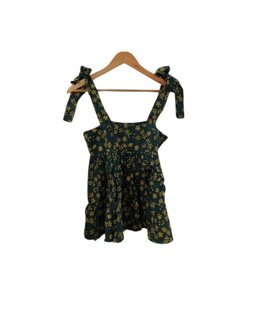 THICK STRAP FLARE TOP, GREEN-YELLOW, BATIK, COTTON