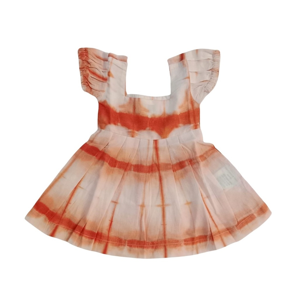 BABY PUFFY DRESS, PEACH, SHIBORI, COTTON