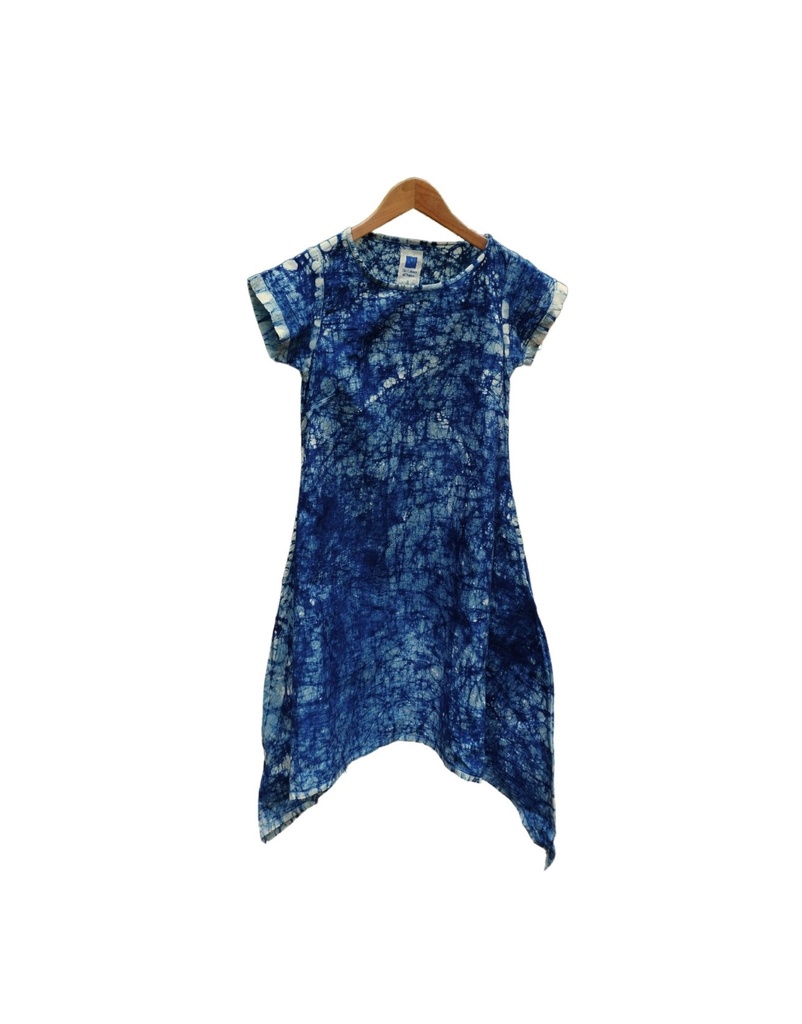 SIDEDROP DRESS, DARK BLUE, SHIBORI, COTTON