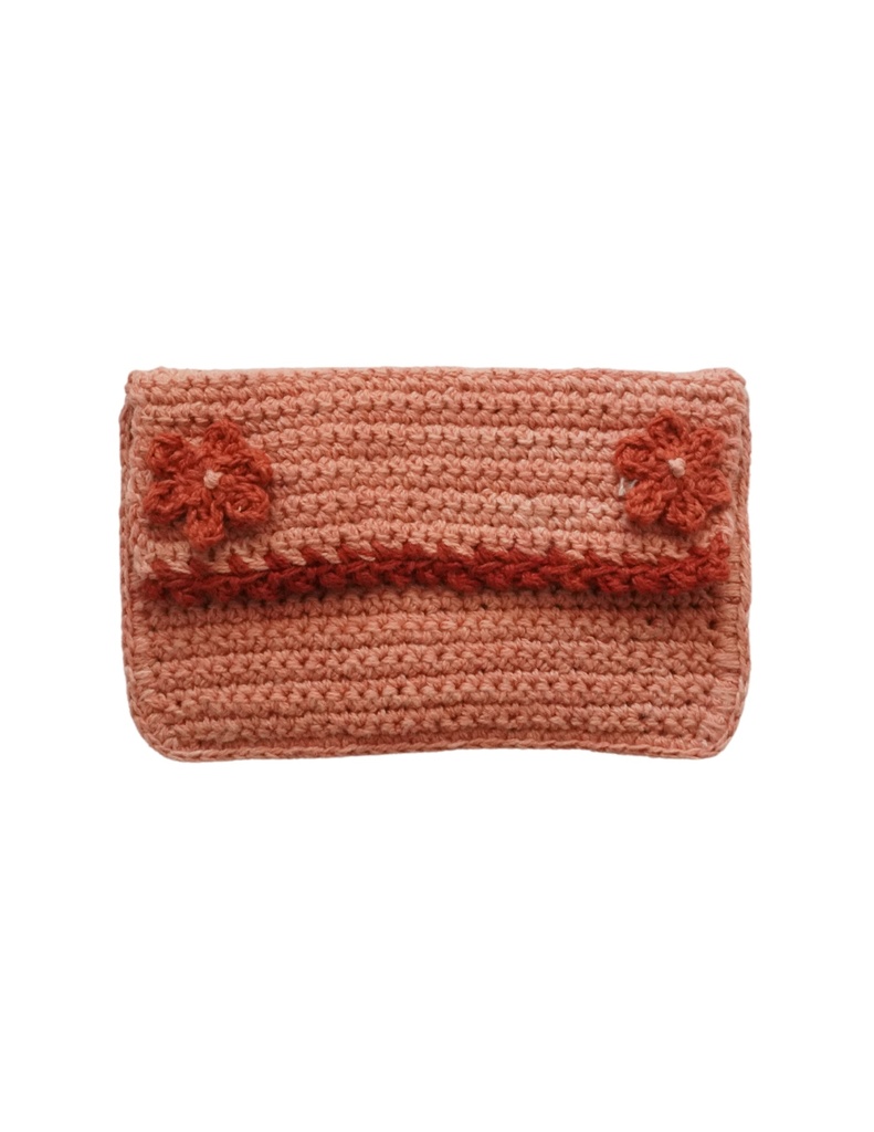 CROCHET POUCH, PINK, COTTON