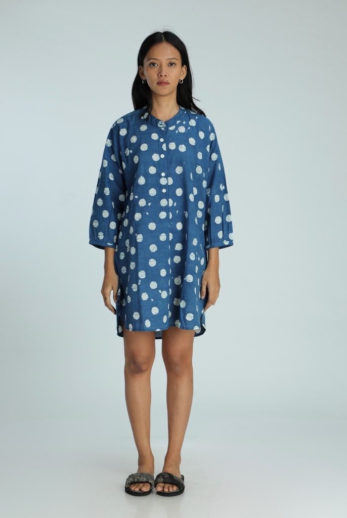 OVERSIZED KURTA, BLUE, BATIK SPOTS, COTTON