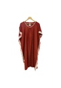 GATHERED KAFTAN, RED-PEACH, SHIBORI, COTTON