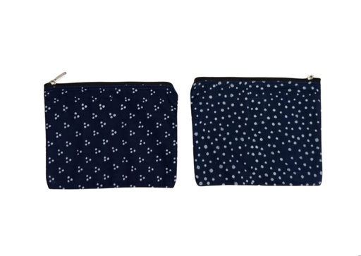 [POU-MED-BL_65-BTK_116_156-COT/0S] MEDIUM POUCH, BLUE, BATIK DOTS & TRIPLE DOTS, COTTON