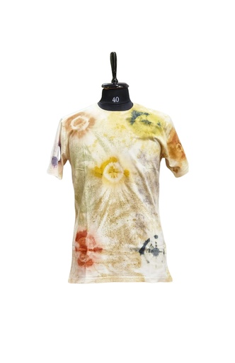 T-SHIRT, ECRU-MULTI, SPRAY-KNOTTED, COTTON