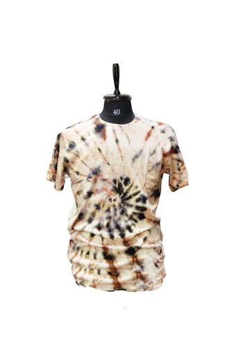 T-SHIRT, ECRU-MULTI, SPRAY-SPIRAL, COTTON