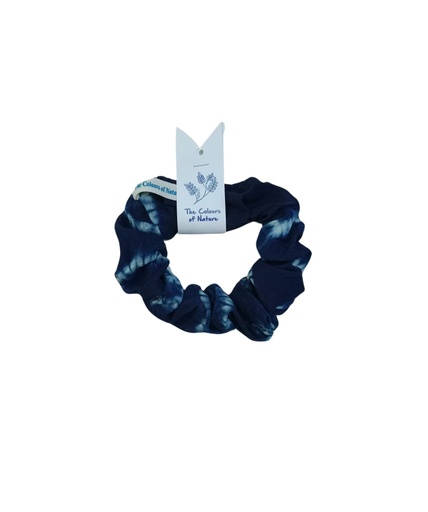 [HAB-MED-DBL-SHI-COT] HAIRBAND, MEDIUM SCRUNCHIE, DARK BLUE, SHIBORI, COTTON