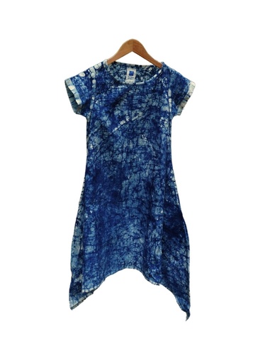 SIDEDROP DRESS, DARK BLUE, SHIBORI, COTTON