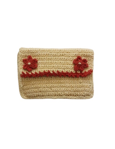 [POU-CRO-WH_RD-COT/0S] CROCHET POUCH, WHITE-RED, COTTON