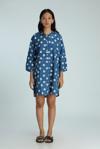 OVERSIZED KURTA, BLUE, BATIK SPOTS, COTTON