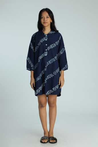 OVERSIZED KURTA, DARK BLUE, BATIK PLANTLINES, COTTON